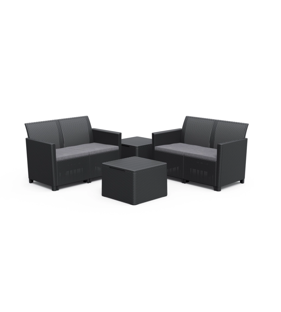 Set keter "claire lounge" da esterno con due divani a due posti e un tavolo 55,5x55,5 color grafite - k253445